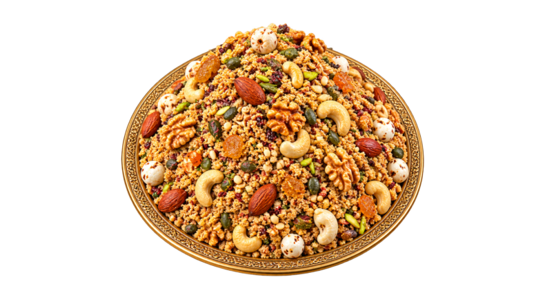 Traditional Panjeeri with roasted grains, nuts and dried fruit
